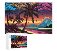 Rompecabezas para Adolescentes 1000 PCS Neon Sunset Palm Beachscape Rompecabezas para Adultos Juguetes De Bricolaje Desafío Difícil Cumpleaños 1000 PCS