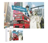 Rompecabezas para Adolescentes 1000 PCS New York City Landmarks Statue of Liberty, Broadway Sign, Double-Decker Bus Rompecabezas para Adultos Juego De Ingenio Decoración del Hogar Actividades Diverti