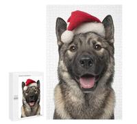 Rompecabezas para Adolescentes 1000 PCS Norwegian Elkhound Dog with Santa Hat Portrait Rompecabezas para Adultos Juegos Relajantes Desafío Difícil Desafío Educativo 1000 PCS