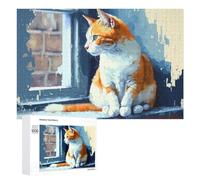 Rompecabezas para Adolescentes 1000 PCS Painted Orange and White Cat by Window Rompecabezas para Adultos Juegos Relajantes Corte De Precisión Juego Desafiante Regalos 1000 PCS