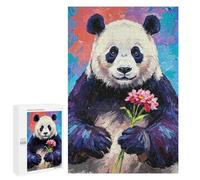 Rompecabezas para Adolescentes 1000 PCS Panda with Flower Painting Rompecabezas para Adultos Juguetes Antiestrés Arte De Pared Interacción Entre Padres E Hijos 1000 PCS