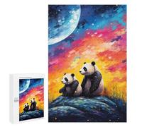 Rompecabezas para Adolescentes 1000 PCS Pandas Under A Cosmic Sky Rompecabezas para Adultos Juego Familiar Regalo De Cumpleaños Interacción Entre Padres E Hijos 1000 PCS