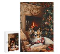 Rompecabezas para Adolescentes 1000 PCS Papillon Dog by Fireplace Elegant Christmas Dog Art Rompecabezas para Adultos Juegos Relajantes Decoración Perfecta Regalos De Cumpleaños Y Únicos 1000 PCS