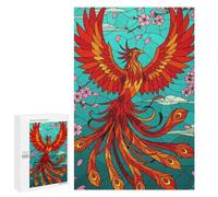 Rompecabezas para Adolescentes 1000 PCS Phoenix and Cherry Blossoms Stained Glass Rompecabezas para Adultos Juego Práctico Decoración De Pared Cumpleaños Y Navidad 1000 PCS