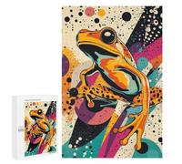 Rompecabezas para Adolescentes 1000 PCS Playful Frog Pop Art Print Colorful Nature Décor, Animal Lover Gift, Retro Wall Art F... Rompecabezas para Adolescentes Juguetes Antiestrés Mejora La Memoria E