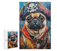 Rompecabezas para Adolescentes 1000 PCS Pug Pirate Costume Painting Rompecabezas para Adultos Actividades Familiares Interacción Entre Padres E Hijos Hermoso Juego De Diseño 1000 PCS