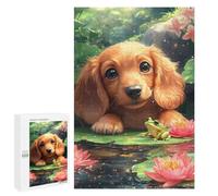 Rompecabezas para Adolescentes 1000 PCS Puppy and Frog in Lily Pond Rompecabezas para Adultos Juego Práctico Carrera De Velocidad Manual Desafío Educativo 1000 PCS