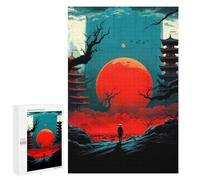 Rompecabezas para Adolescentes 1000 PCS Red Moon Japan Night Rompecabezas para Adultos Juegos Relajantes Pero Divertidos Y Humorísticos 1000 PCS