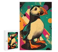 Rompecabezas para Adolescentes 1000 PCS Retro Puffin Illustration Vibrant Puffin Pop Art Rompecabezas para Adultos Juegos Relajantes Decoración Perfecta Regalos De Cumpleaños Y Únicos 1000 PCS