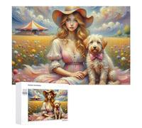 Rompecabezas para Adolescentes 1000 PCS Romantic Garden with Lady and Dog Rompecabezas para Adultos Juego De Ingenio Decoración del Hogar Actividades Divertidas En Casa 1000 PCS