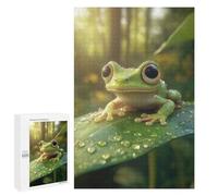 Rompecabezas para Adolescentes 1000 PCS Rompecabezas Cute Green Frog on Leaf Rompecabezas para Adultos Juego Familiar Una Obra De Arte para Cumpleaños, Navidad 1000 PCS