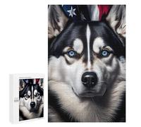Rompecabezas para Adolescentes 1000 PCS Rompecabezas Husky USA Flag America Rompecabezas para Adultos Juego De Ingenio Regalos para Mujeres para Cumpleaños, Navidad 1000 PCS