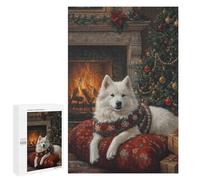 Rompecabezas para Adolescentes 1000 PCS Samoyed Dog Christmas Portrait Festive Samoyed Decor Rompecabezas para Adultos Juguetes Antiestrés para La Diversión Familiar Interacción Entre Padres E Hijos