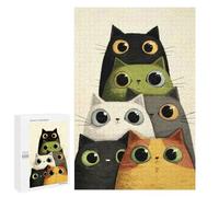 Rompecabezas para Adolescentes 1000 PCS Stack of Cartoon Cats with Big Eyes Rompecabezas para Adultos Juego Práctico Carrera De Velocidad Manual Desafío Educativo 1000 PCS