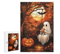 Rompecabezas para Adolescentes 1000 PCS Stained Glass Ghost and Coffee Under The Moon Rompecabezas para Adultos Juego De Ingenio Decoración del Hogar Regalos para Reducir El Estrés 1000 PCS