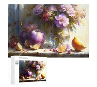 Rompecabezas para Adolescentes 1000 PCS Still Life with Purple Flowers and Fruits Rompecabezas para Adultos Juguetes De Bricolaje Desafío Difícil Cumpleaños 1000 PCS
