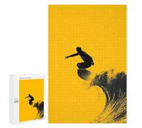 Rompecabezas para Adolescentes 1000 PCS Surfer Silhouette - Bold Wave on Yellow Rompecabezas para Adultos Juego Práctico Carrera De Velocidad Manual Desafío Educativo 1000 PCS