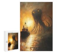 Rompecabezas Para Adolescentes 1000 PCS Thalassophobia Fishing Boat And Sea Monster Painting Rompecabezas Para Adolescentes Juegos Relajantes Regalos Para Mujeres Actividades Divertidas En Casa 1000 P