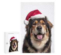 Rompecabezas para Adolescentes 1000 PCS Tibetan Mastiff Dog with Santa Hat Portrait Rompecabezas para Adultos Juegos Relajantes Desafío Difícil Desafío Educativo 1000 PCS