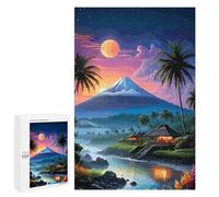 Rompecabezas para Adolescentes 1000 PCS Tropical Island Landscape with Mountain and Moon Rompecabezas para Adultos Juegos Relajantes Decoración Actividades Divertidas En Casa 1000 PCS
