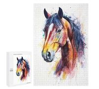 Rompecabezas para Adolescentes 1000 PCS Watercolor Horse Portrait Rompecabezas para Adultos Juguetes Antiestrés para La Diversión Familiar Interacción Entre Padres E Hijos 1000 PCS