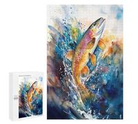 Rompecabezas para Adolescentes 1000 PCS Watercolor Trout Splash Rompecabezas para Adultos Juegos Relajantes Pero Divertidos Y Humorísticos 1000 PCS