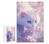 Rompecabezas para Adolescentes 1000 PCS White Cat and Cherry Blossoms Rompecabezas para Adultos Juguetes Antiestrés para La Diversión Familiar Interacción Entre Padres E Hijos 1000 PCS