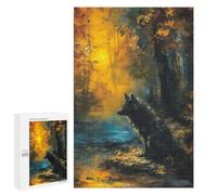 Rompecabezas para Adolescentes 1000 PCS Wolf in Autumn Forest Painting Rompecabezas para Adultos Juego De Ingenio Decoración del Hogar Regalos para Reducir El Estrés 1000 PCS