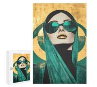 Rompecabezas para Adolescentes 1000 PCS Woman in Teal and Gold Emerald Geometric Rompecabezas para Adultos Juego Práctico Decoración De Pared Cumpleaños Y Navidad 1000 PCS