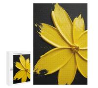 Rompecabezas para Adolescentes 1000 PCS Yellow Paint Flower on Black Background Rompecabezas para Adultos Juegos Relajantes Decoración Actividades Divertidas En Casa 1000 PCS