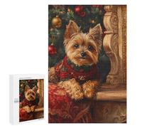 Rompecabezas para Adolescentes 1000 PCS Yorkie Christmas Portrait Holiday Dog Fireplace Portrait Rompecabezas para Adolescentes Juguetes Antiestrés Mejora La Memoria 1000 PCS