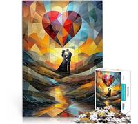 Rompecabezas para Adolescentes 1000 Piezas Abrazo romántico bajo un corazón de vitral Actividad Familiar Una Obra de Arte 75x50cm