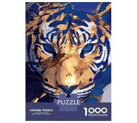 Rompecabezas Para Adolescentes 1000 Piezas Abstract Tiger Portrait in Blue And Gold Rompecabezas Para Adultos Juguetes Antiestrés Patrón De Montaje Oferta Como Regalo Para Toda La Familia 70x50cm/1000