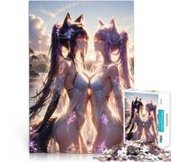 Rompecabezas para Adolescentes 1000 Piezas Anime Fox Girls Atardecer Actividad Familiar Actividades Divertidas en casa, Regalos de cumpleaños, Regalos de Viaje, 38x26cm