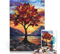 Rompecabezas para Adolescentes 1000 Piezas Árbol de vitrales al Atardecer Desafiante Difícil Adecuado para decoración de Escritorio. 75x50cm