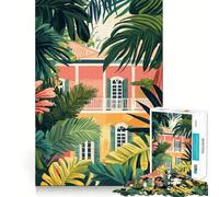 Rompecabezas para Adolescentes 1000 Piezas Arquitectura Tropical de Florida Arte Minimalista Corte Exacto Juego de ingenio Regalo Tiempo de Juego Tranquilo Regalo de Arte navideño (38x26cm)