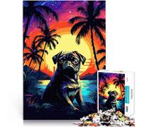 Rompecabezas para Adolescentes 1000 Piezas Arte de píxeles de Pug Tropical Aprendizaje Educativo Mejorar el Amor Entre Parejas 75x50cm