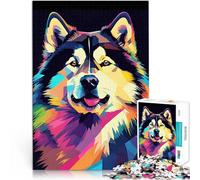 Rompecabezas para Adolescentes 1000 Piezas Arte Pop del Malamute de Alaska 2 Juegos de relajación Lista de Deseos con Papá Noel 75x50cm