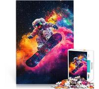 Rompecabezas para Adolescentes 1000 Piezas Astronauta Haciendo Snowboard en el Espacio Juego Intelectual de Juguete Una Obra de Arte 38x26cm
