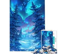 Rompecabezas para Adolescentes 1000 Piezas Auroras Boreales Bosque de Pinos Juegos de relajación Juguete Juego Intelectual Grandes Regalos y Juguetes Actividades Familiares (Tamaño 38x52cm)