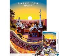 Rompecabezas para Adolescentes 1000 Piezas Barcelona España Park Güell Ilustración Juguete Educativo Gran Regalo para Juegos Juegos Divertidos Descompresión Intelectual tamaño 38x52cm