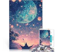 Rompecabezas para Adolescentes 1000 Piezas Barco Solitario bajo una Luna Gigante Diversión Familiar Regalos de Amigo Secreto 52x38cm