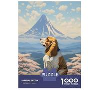 Rompecabezas para Adolescentes 1000 Piezas Basset Hound Mount Fuji Rompecabezas para Adultos Juegos Relajantes Regalo De Cumpleaños para Cumpleaños, Navidad 70x50cm/1000pcs