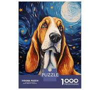 Rompecabezas para Adolescentes 1000 Piezas Basset Hound Starry Night Rompecabezas para Adultos Juegos Familiares Análisis Y Lógica para Cumpleaños, Navidad 52x38cm/1000pcs