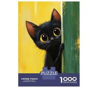 Rompecabezas para Adolescentes 1000 Piezas Black Cat Peeking Rompecabezas para Adultos Juegos Relajantes Desafío Difícil Interacción Entre Padres E Hijos 52x38cm/1000pcs