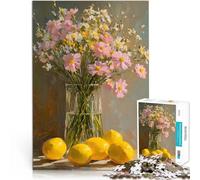 Rompecabezas para Adolescentes 1000 Piezas Bodegón Floral con Limones Montaje de Patrones Cada Pieza es única: un desafiante y Divertido Juego Familiar 38x26cm