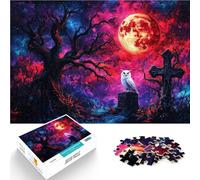Rompecabezas para Adolescentes 1000 Piezas Búho bajo la Luna de Sangre Alivio del estrés Decoración de Pared cumpleaños y Navidad 75x50cm