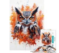 Rompecabezas para Adolescentes 1000 Piezas Búho cornudo Rompecabezas de Acuarela para Adultos Juegos relajantes Regalos para Mujeres cumpleaños y Navidad (Tamaño 38x52cm)