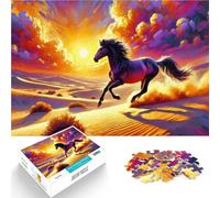 Rompecabezas para Adolescentes 1000 Piezas Caballo Corriendo al Atardecer en el Desierto Corte de precisión Obra de Arte 75x50cm