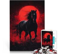 Rompecabezas para Adolescentes 1000 Piezas Caballo Negro Luna Roja Competición de Velocidad de Manos Mejorar el Amor Entre Parejas 75x50cm